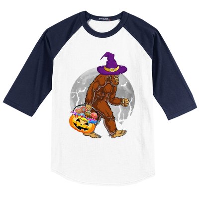 Vintage Halloween Scary Bigfoot Witch Hat Moon Witchy Gift Baseball Sleeve Shirt