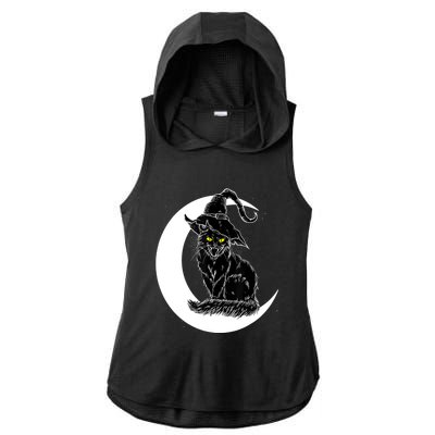 Vintage Halloween Scary Black Cat Witch Hat Moon Witchy Gift Great Gift Ladies PosiCharge Tri-Blend Wicking Draft Hoodie Tank