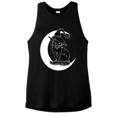 Vintage Halloween Scary Black Cat Witch Hat Moon Witchy Gift Great Gift Ladies PosiCharge Tri-Blend Wicking Tank