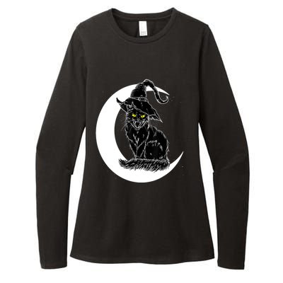 Vintage Halloween Scary Black Cat Witch Hat Moon Witchy Gift Great Gift Womens CVC Long Sleeve Shirt