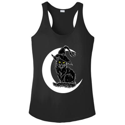 Vintage Halloween Scary Black Cat Witch Hat Moon Witchy Gift Great Gift Ladies PosiCharge Competitor Racerback Tank