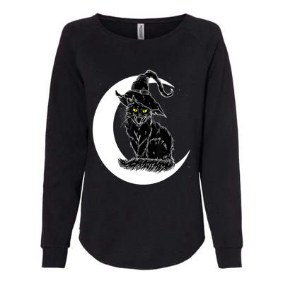 Vintage Halloween Scary Black Cat Witch Hat Moon Witchy Gift Great Gift Womens California Wash Sweatshirt