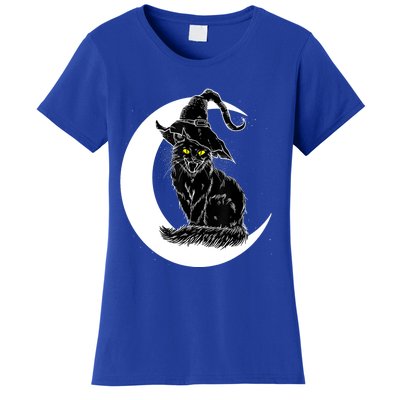 Vintage Halloween Scary Black Cat Witch Hat Moon Witchy Gift Great Gift Women's T-Shirt