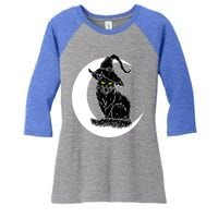 Vintage Halloween Scary Black Cat Witch Hat Moon Witchy Gift Great Gift Women's Tri-Blend 3/4-Sleeve Raglan Shirt