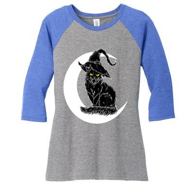 Vintage Halloween Scary Black Cat Witch Hat Moon Witchy Gift Great Gift Women's Tri-Blend 3/4-Sleeve Raglan Shirt