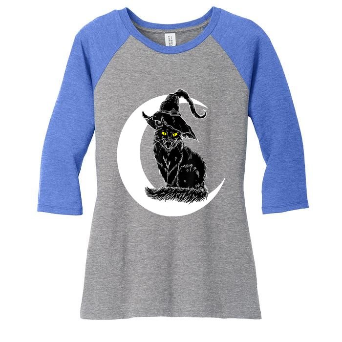 Vintage Halloween Scary Black Cat Witch Hat Moon Witchy Gift Great Gift Women's Tri-Blend 3/4-Sleeve Raglan Shirt