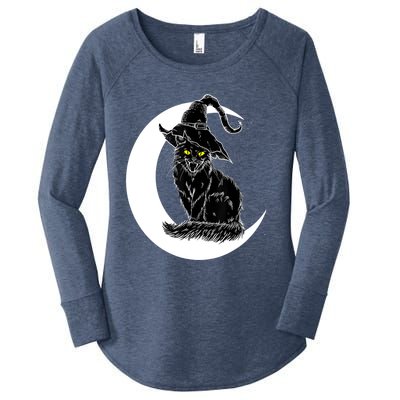 Vintage Halloween Scary Black Cat Witch Hat Moon Witchy Gift Great Gift Women's Perfect Tri Tunic Long Sleeve Shirt