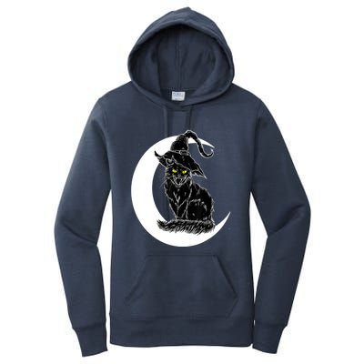 Vintage Halloween Scary Black Cat Witch Hat Moon Witchy Gift Great Gift Women's Pullover Hoodie