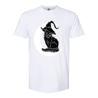 Vintage Halloween Scary Black Cat Witch Hat Moon Witchy Gift Great Gift Softstyle® CVC T-Shirt