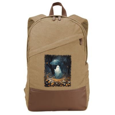 Vintage Halloween Spooky Ghost In The Forest Umbrella Gothic Cotton Canvas Backpack