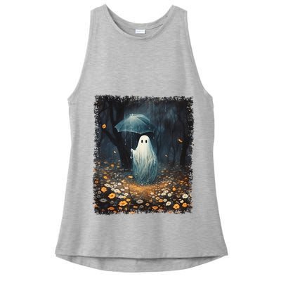 Vintage Halloween Spooky Ghost In The Forest Umbrella Gothic Ladies PosiCharge Tri-Blend Wicking Tank