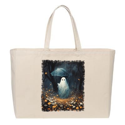 Vintage Halloween Spooky Ghost In The Forest Umbrella Gothic Cotton Canvas Jumbo Tote