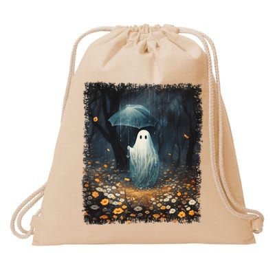 Vintage Halloween Spooky Ghost In The Forest Umbrella Gothic Drawstring Bag