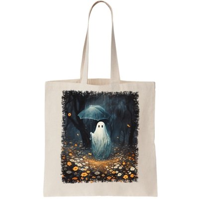 Vintage Halloween Spooky Ghost In The Forest Umbrella Gothic Tote Bag