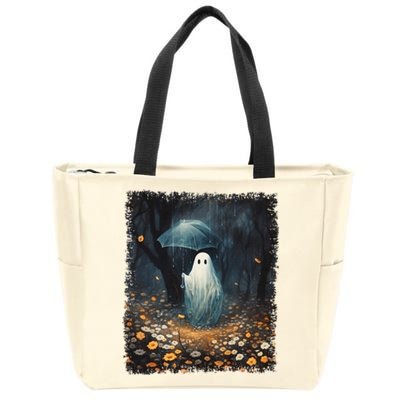 Vintage Halloween Spooky Ghost In The Forest Umbrella Gothic Zip Tote Bag