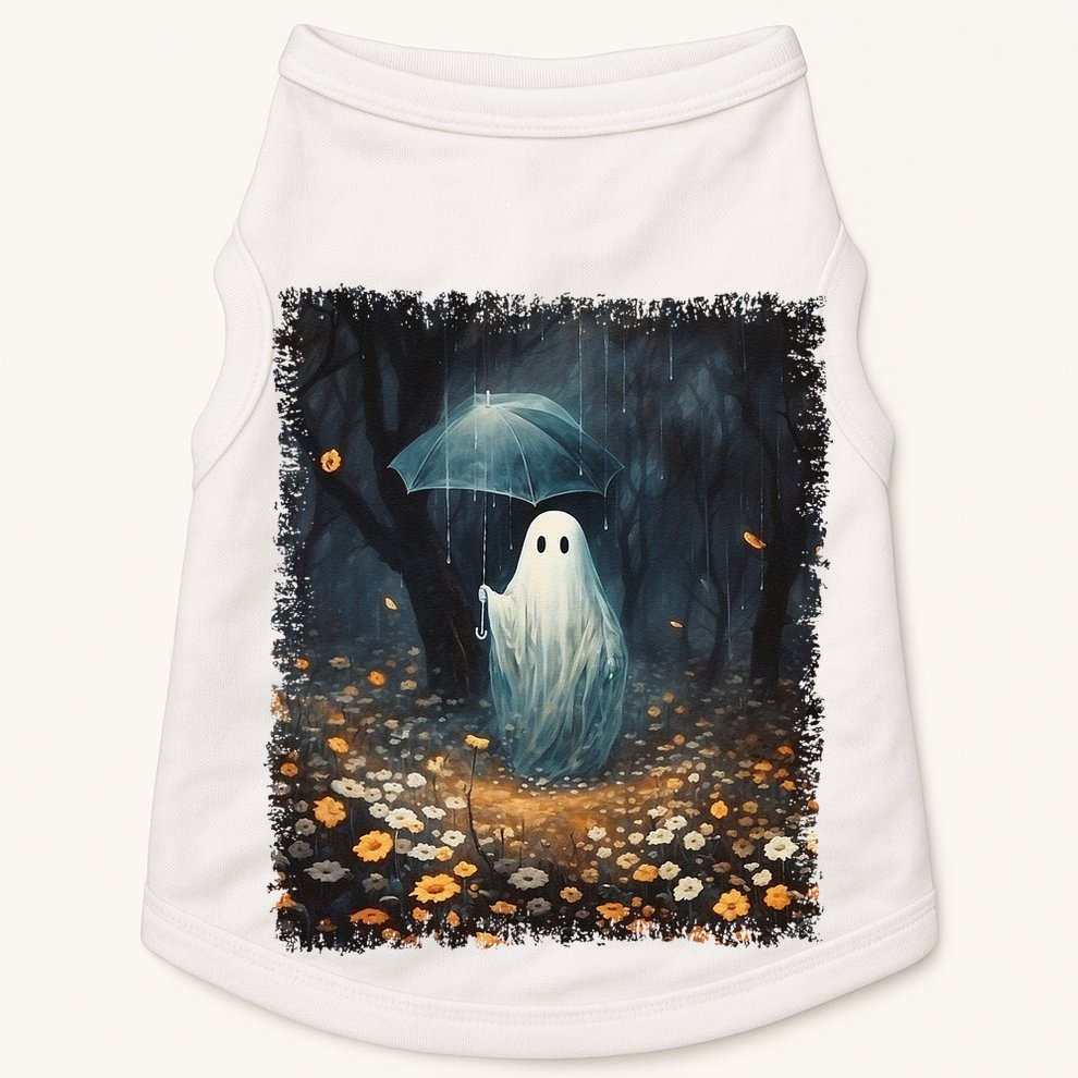 Vintage Halloween Spooky Ghost In The Forest Umbrella Gothic Doggie Tank
