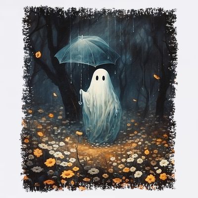 Vintage Halloween Spooky Ghost In The Forest Umbrella Gothic T-Shirt