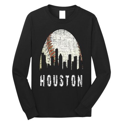 Vintage Houston Skyline City Baseball  Met At Gameday Long Sleeve Shirt