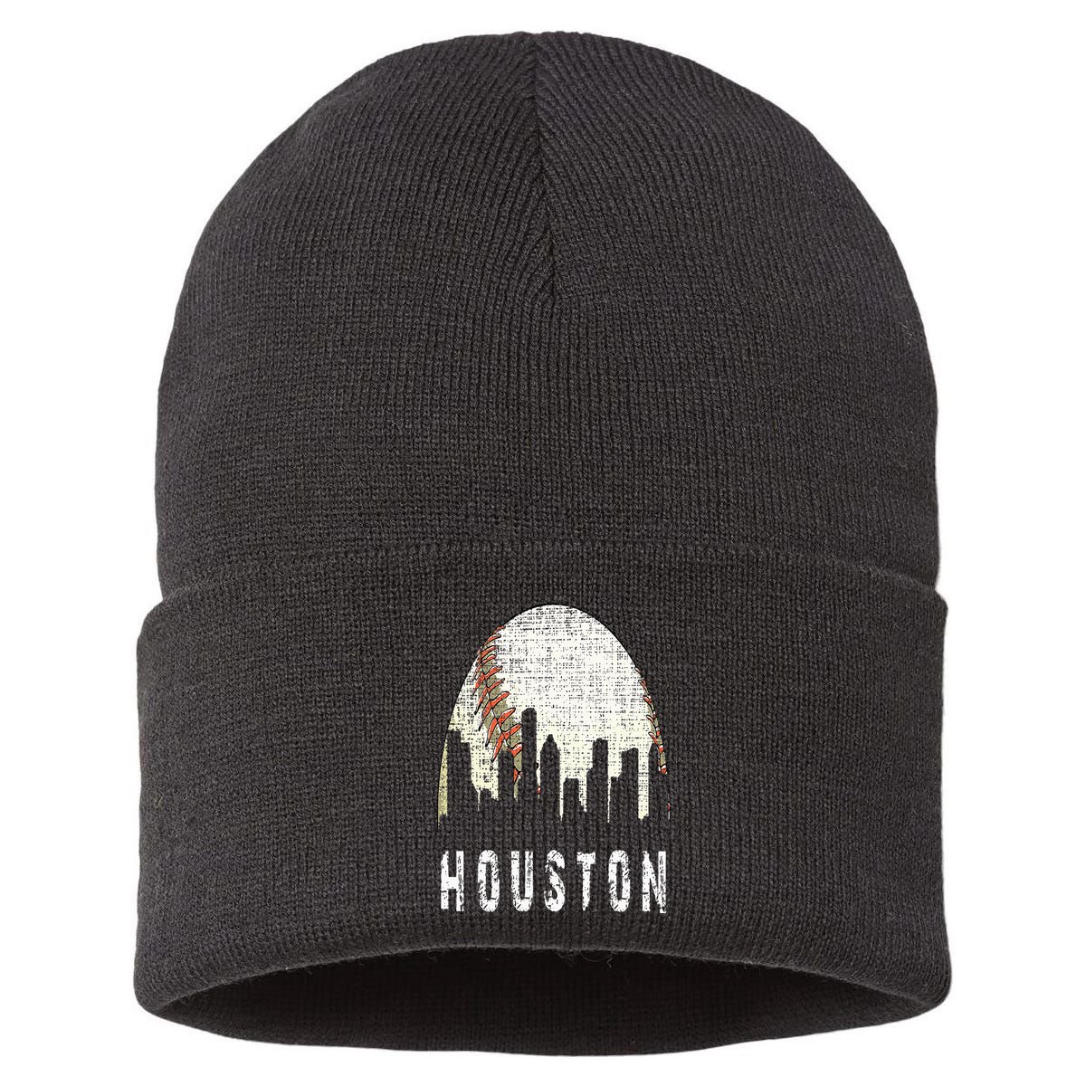Vintage Houston Skyline City Baseball  Met At Gameday Sustainable Knit Beanie