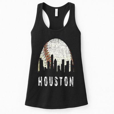 Vintage Houston Skyline City Baseball  Met At Gameday Womens Tank Top