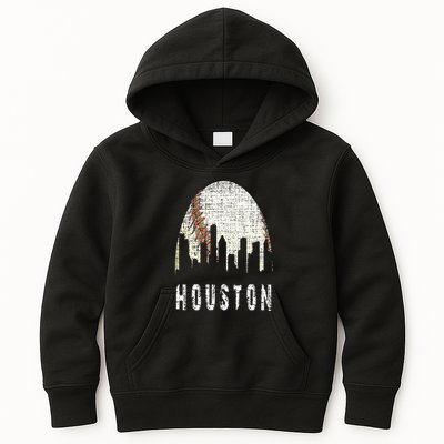 Vintage Houston Skyline City Baseball  Met At Gameday Kids Hoodie