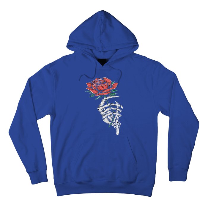 Vintage Halloween Skeleton Hand With A Rose Flower Hoodie