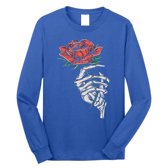 Vintage Halloween Skeleton Hand With A Rose Flower Long Sleeve Shirt