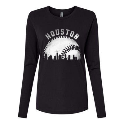 Vintage Houston Skyline City Baseball Womens Cotton Relaxed Long Sleeve T-Shirt