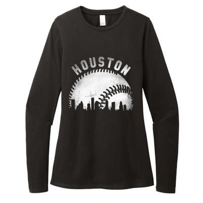 Vintage Houston Skyline City Baseball Womens CVC Long Sleeve Shirt