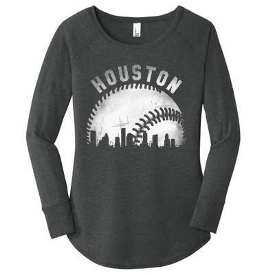 Vintage Houston Skyline City Baseball Women's Perfect Tri Tunic Long Sleeve Shirt