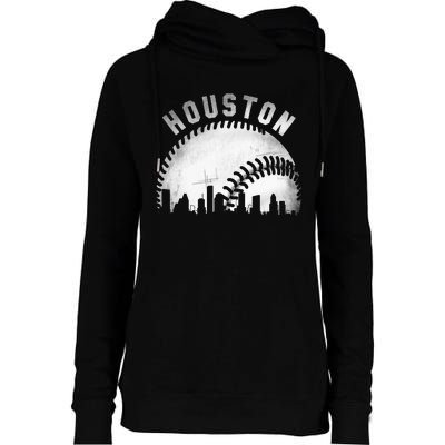 Vintage Houston Skyline City Baseball Womens Funnel Neck Pullover Hood