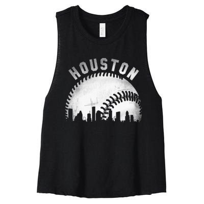 Vintage Houston Skyline City Baseball Women's Racerback Cropped Tank