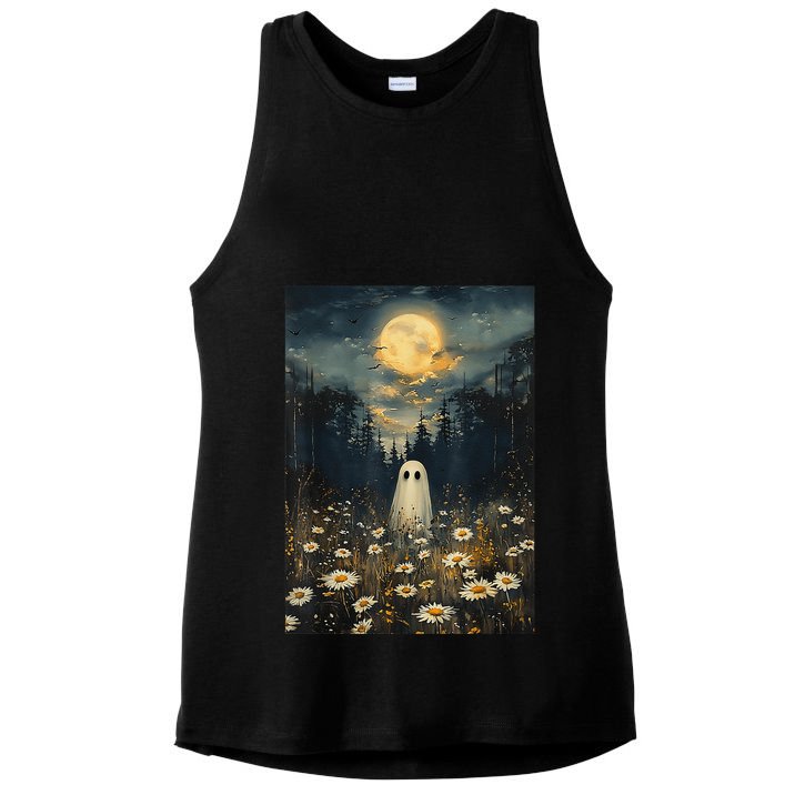 Vintage Halloween Spooky Ghost Floral Midnight Flower Forest Ladies PosiCharge Tri-Blend Wicking Tank