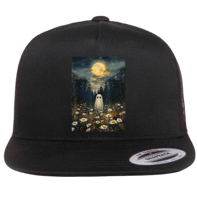 Vintage Halloween Spooky Ghost Floral Midnight Flower Forest Flatbill Hat