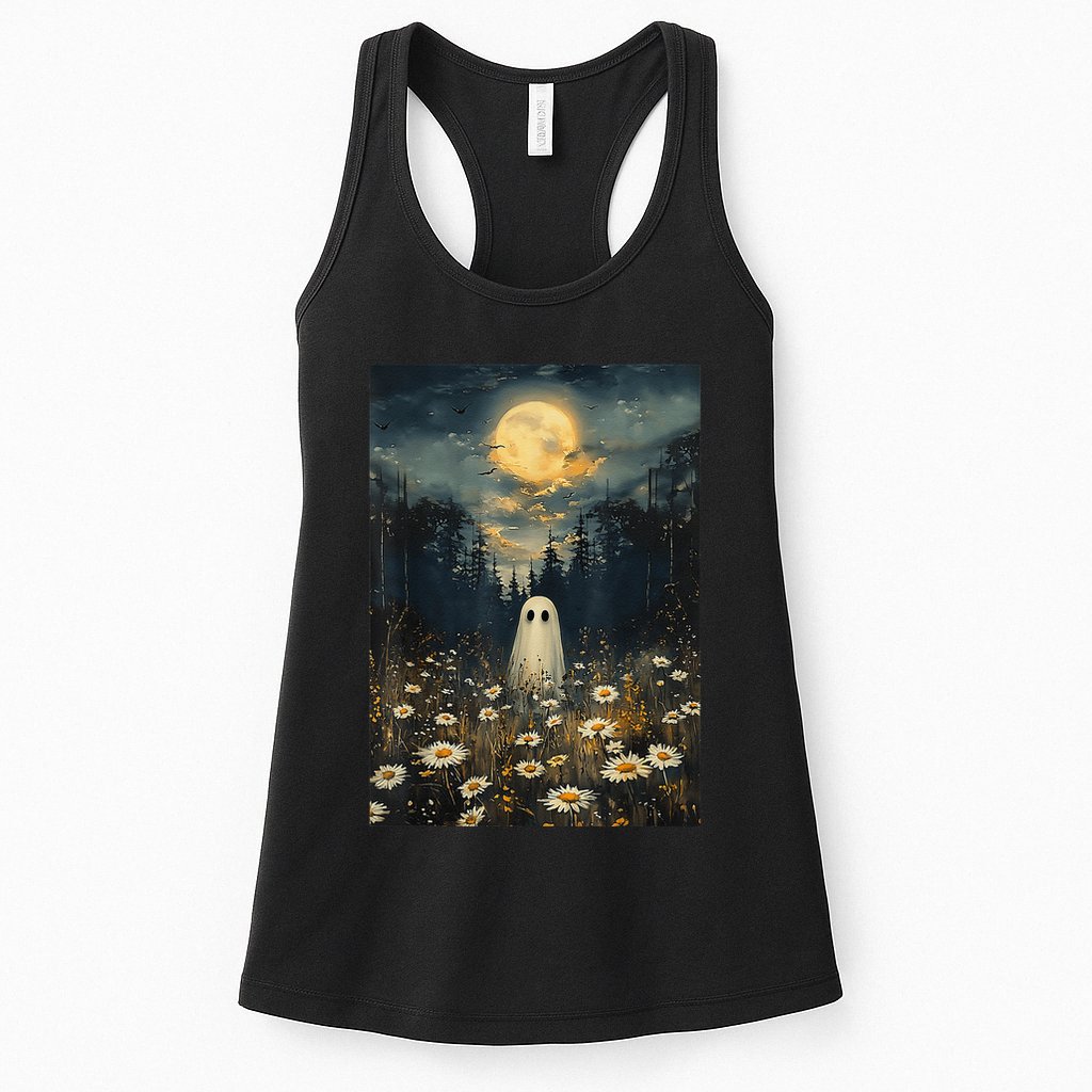 Vintage Halloween Spooky Ghost Floral Midnight Flower Forest Womens Tank Top