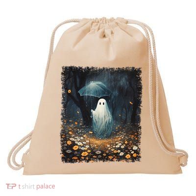 Vintage Halloween Spooky Ghost In The Forest Umbrella Gothic Drawstring Bag