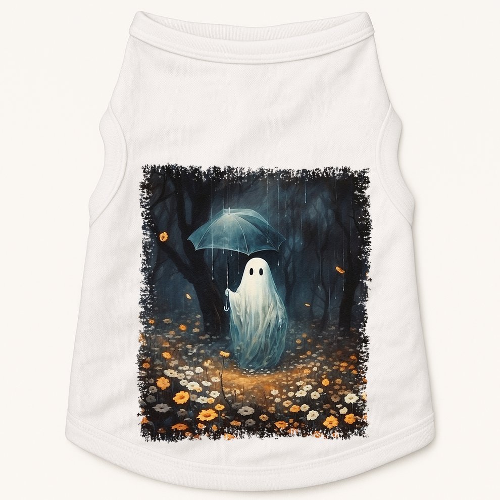 Vintage Halloween Spooky Ghost In The Forest Umbrella Gothic Doggie Tank