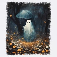 Vintage Halloween Spooky Ghost In The Forest Umbrella Gothic Button