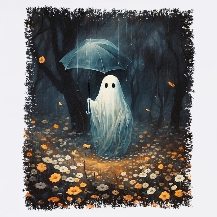 Vintage Halloween Spooky Ghost In The Forest Umbrella Gothic Button