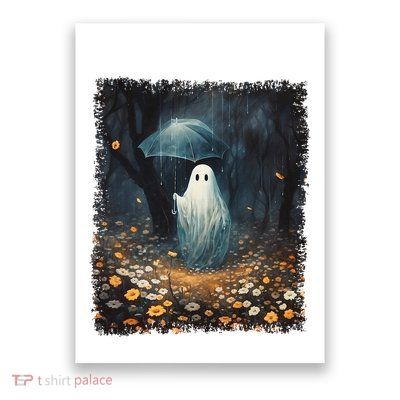 Vintage Halloween Spooky Ghost In The Forest Umbrella Gothic Poster