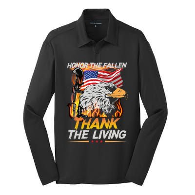 Veteran Honor The Fallen Thank The Living Usa Flag Gift Silk Touch Performance Long Sleeve Polo