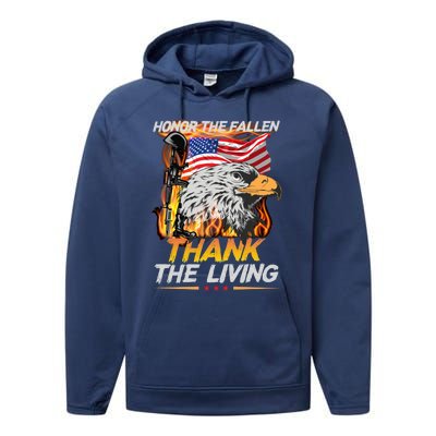 Veteran Honor The Fallen Thank The Living Usa Flag Gift Performance Fleece Hoodie