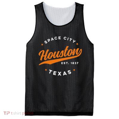 Vintage Houston Texas Space City Orange Text Mesh Reversible Basketball Jersey Tank