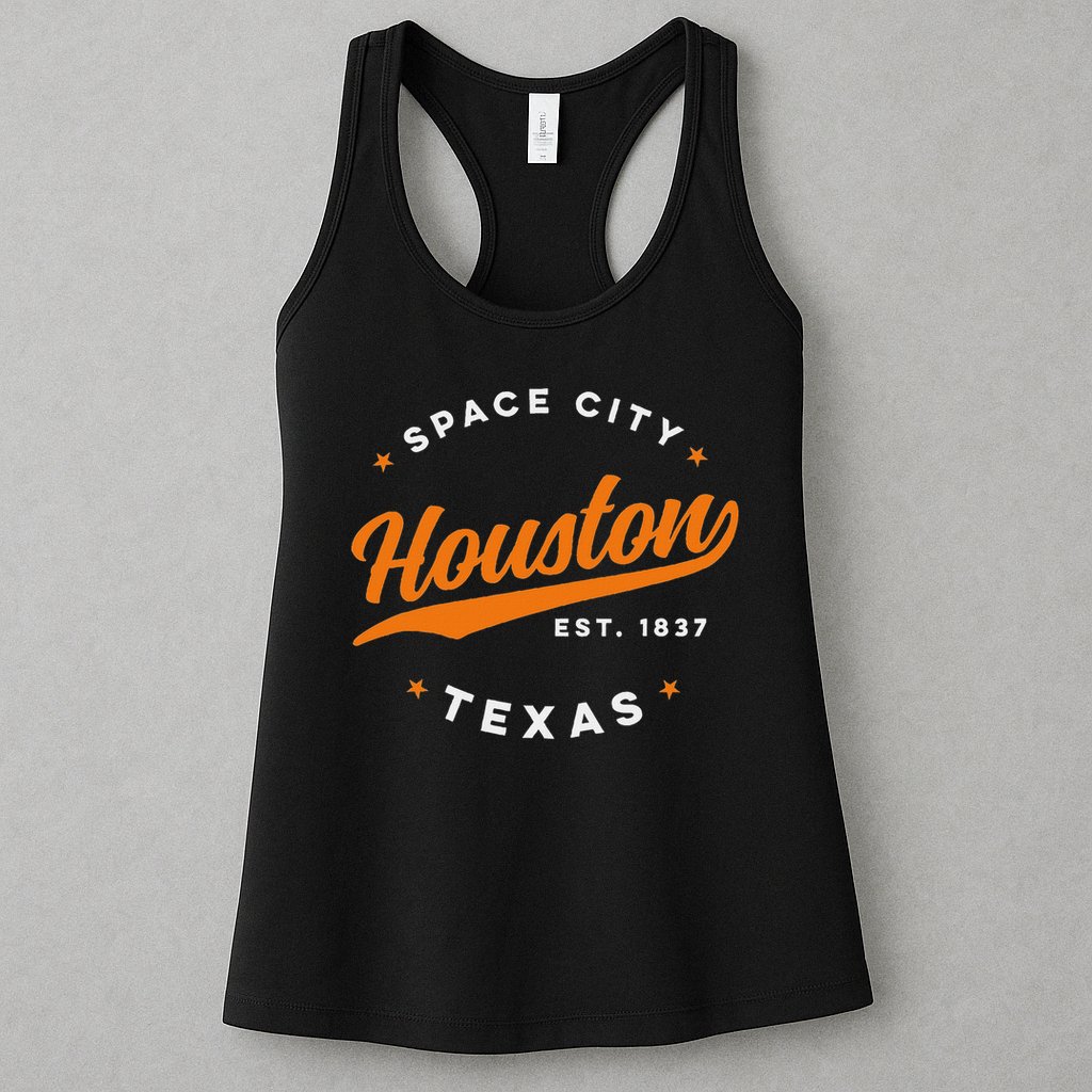 Vintage Houston Texas Space City Orange Text Womens Tank Top