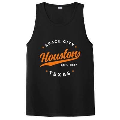 Vintage Houston Texas Space City Orange Text PosiCharge Competitor Tank