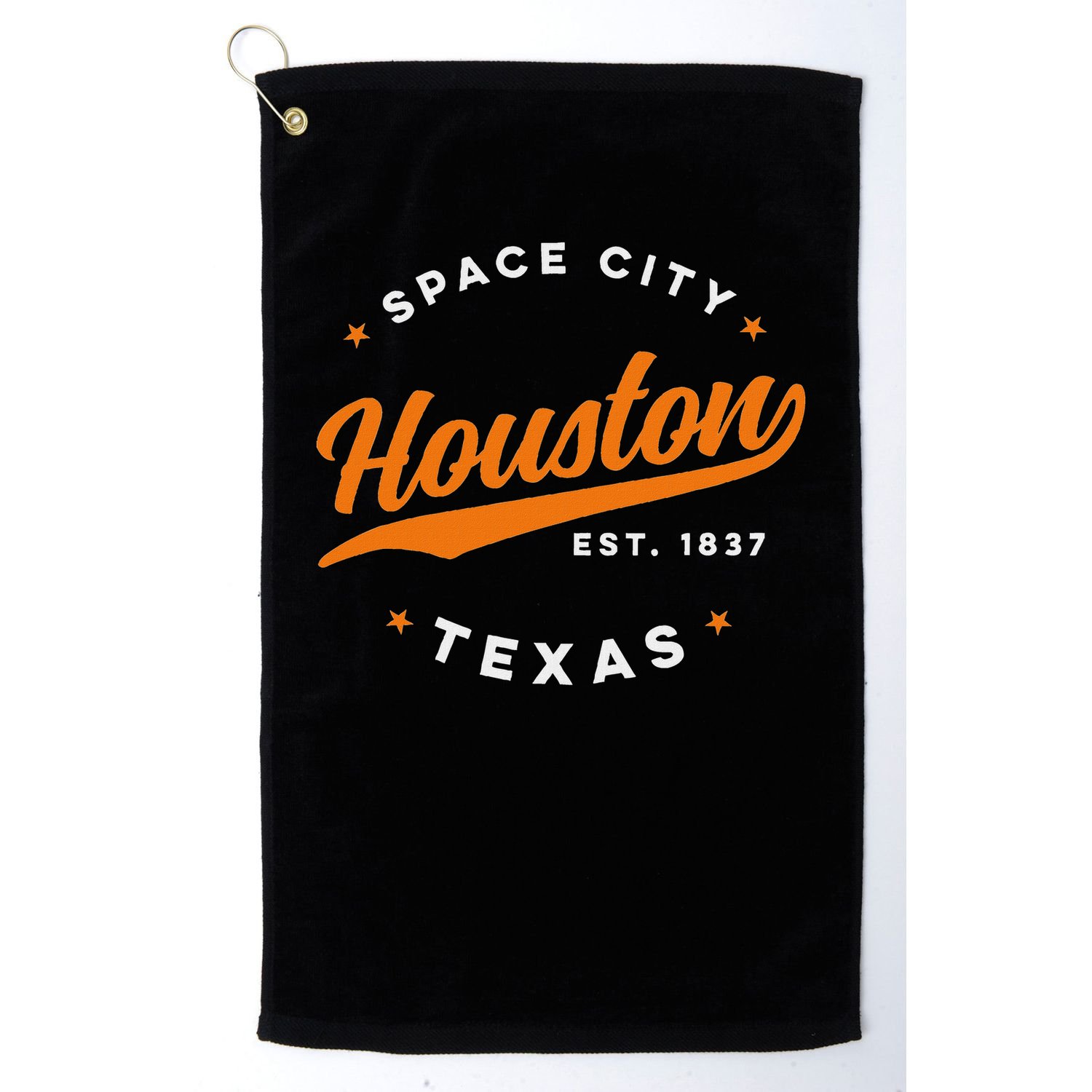 Vintage Houston Texas Space City Orange Text Golf Towel