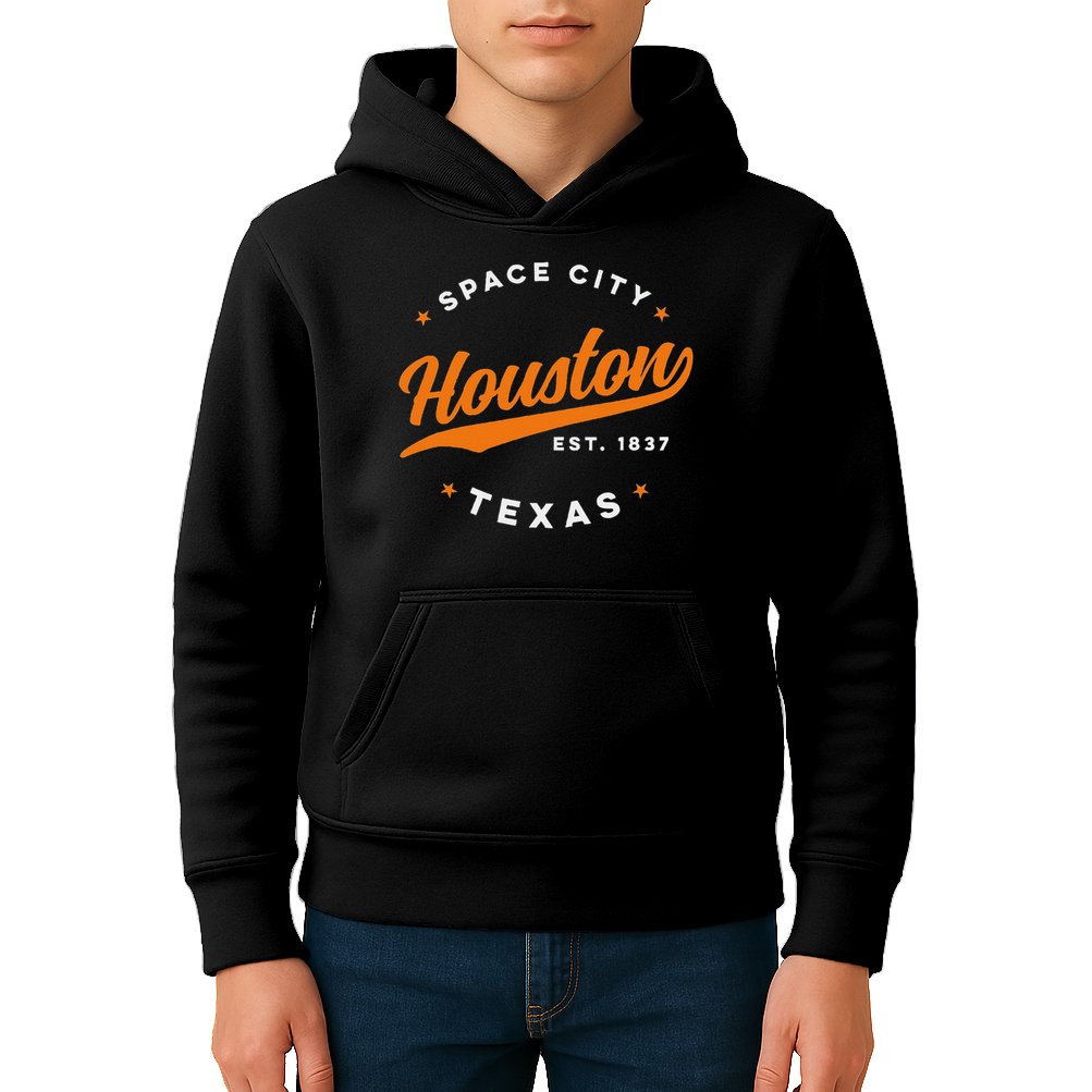 Vintage Houston Texas Space City Orange Text Kids Hoodie