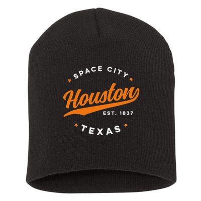 Vintage Houston Texas Space City Orange Text Short Acrylic Beanie