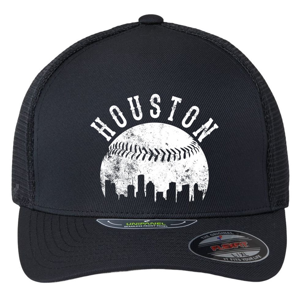 Vintage Houston Texas Sports Baseball Logo Skyline City Flexfit Unipanel Trucker Cap