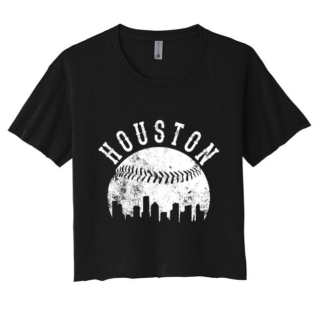 Vintage Houston Texas Sports Baseball Logo Skyline City Crop Top